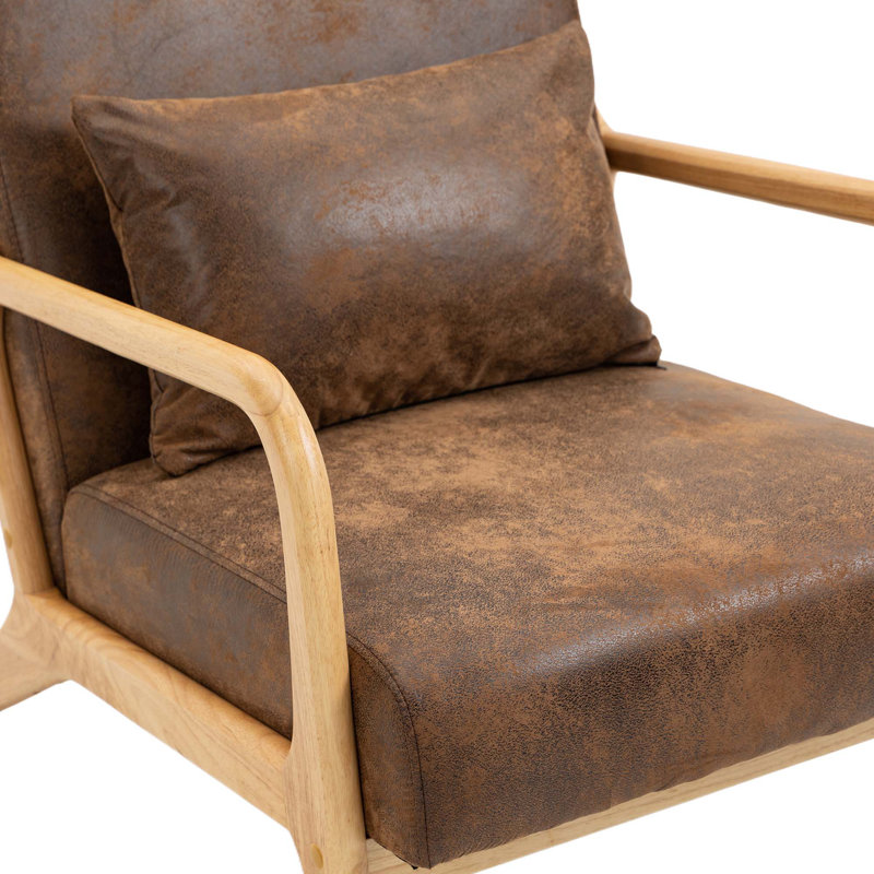 Upholstered Armchair, Accent Chair, Suitable For Living Room, Bedroom, Lounge, Natural Wood, Brown Fabric
