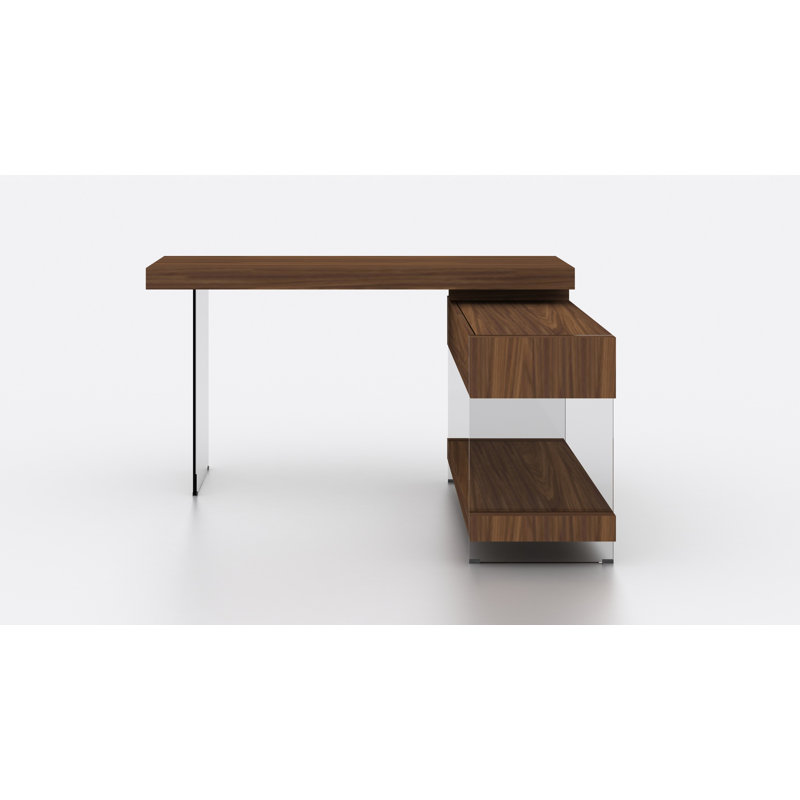 Goyette L-Shaped Writing Desk, Warm Walnut Veneer
