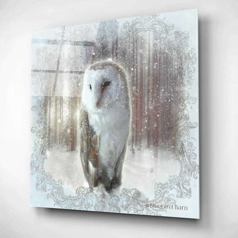 «Enchanted Winter Owl» par Bluebird Barn, art mural en verre acrylique, H 12 po x l 12 po x P 0,13 po