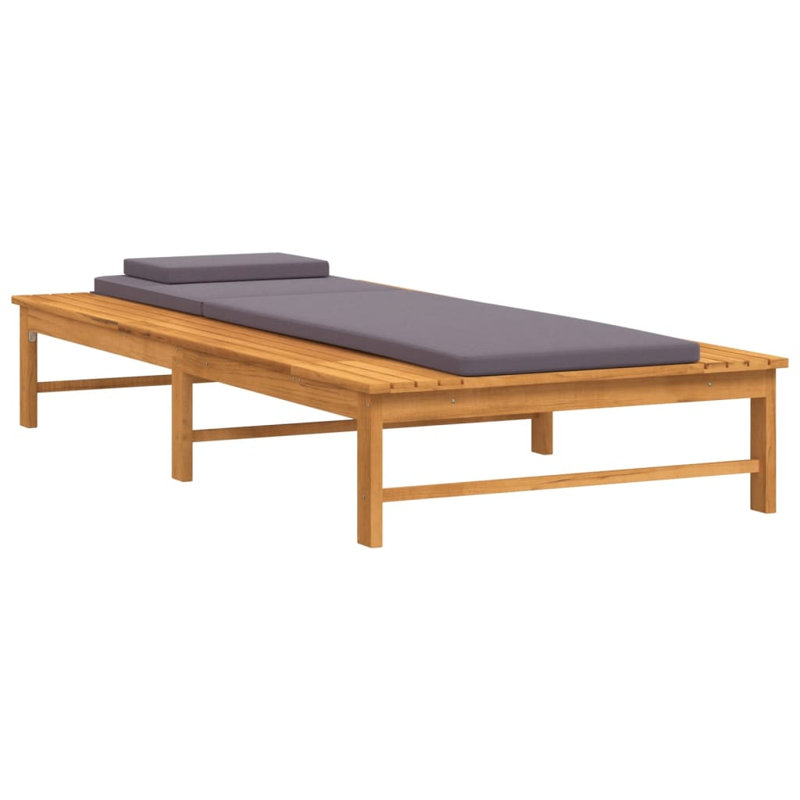Chaise longue inclinable 78,7 po en acacia avec coussins 78,7 po, Gris foncé