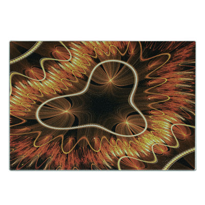 Ambesonne Fractal Tempered Glass Cutting Board Trippy Galactic Warm Waves Vermilion and Brown
