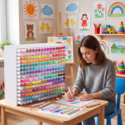 Organiseur de bureau blanc pour marqueurs, porte-stylos renforcé grande capacité (120 ou 240 emplacements), rangement multicompartiments pour marqueurs, crayons de couleur, pinceaux et fournitures de bureau et d'atelier d'art.