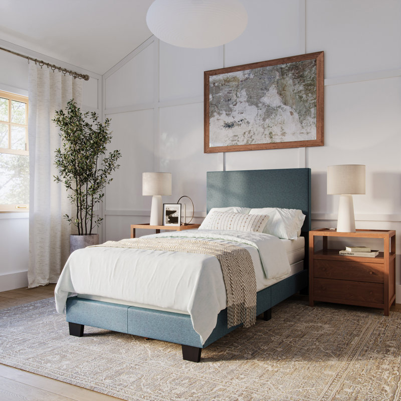 Lit tapissier Arlea, Simple, Polyester bleu