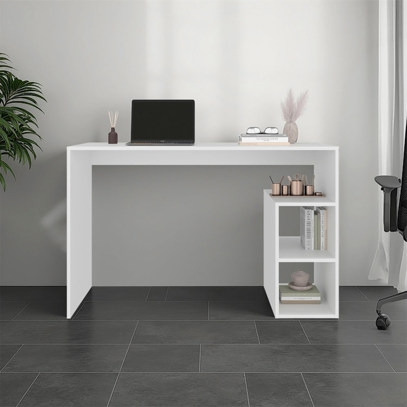 Bureau blanc avec rangement et design minimaliste blanc