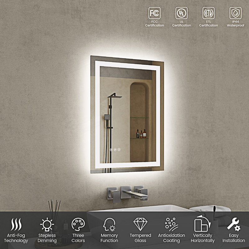Miroir de salle de bain Led, 28,05 po x 20,05 po