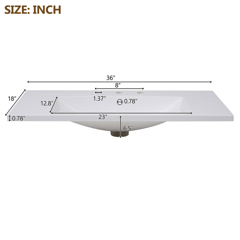Meuble-lavabo de 36 po, mural, 2 tiroirs, espace de rangement suffisant, fabrication de haute qualité, charnières, poignées antirouille, surface peinte imperméable, lavabo de 36 po x 18 po, peu encombrant, blanc,
