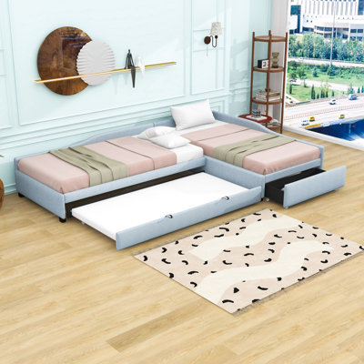 Upholstered Twin Daybed with Trundle and Drawer