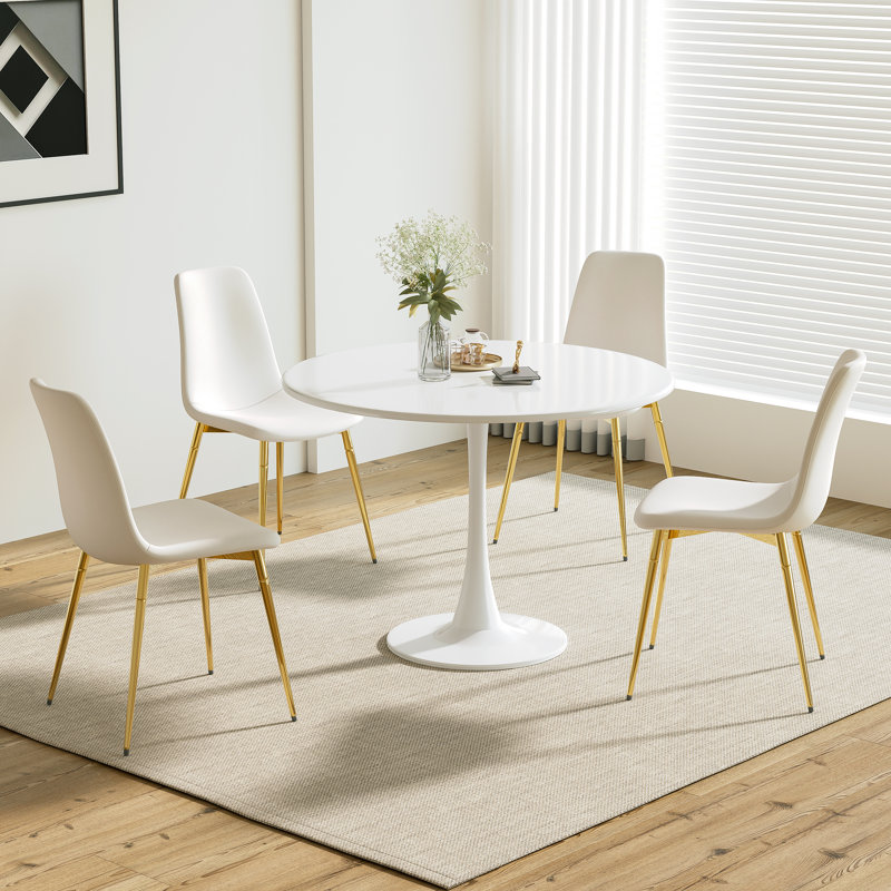 5 - Piece Pedestal Dining Set, White, Black/Silver