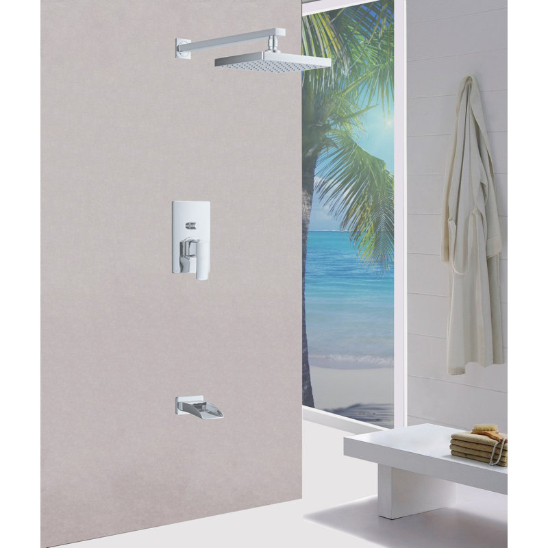 Robinet de douche contemporain / moderne avec valve et inverseur, système de douche mural complet avec bec de baignoire