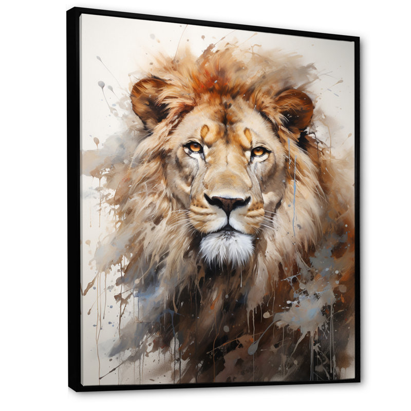 Photographie de portrait de lion - Art mural lion, H 32 po x l 24 po x P 1 po, Cadre flottant noir