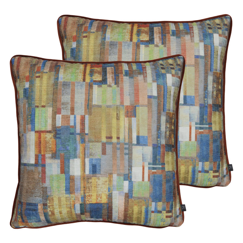 Geometric Square Cushion, Navy/Yellow/Brown