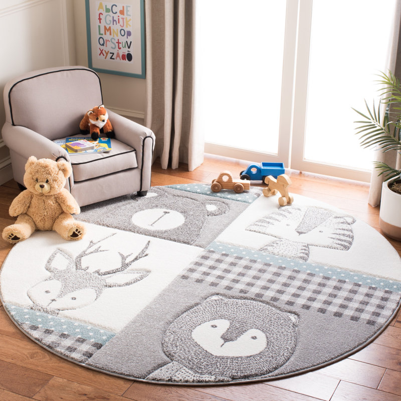 Glantz Animal Print Gray Area Rug, Round 5'3"