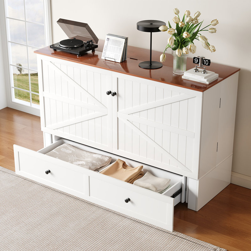 Armoire-lit escamotable complète "57" avec station de charge capacité de 1200 lb, rangement supplémentaire et conception peu encombrante (matelas inclus)