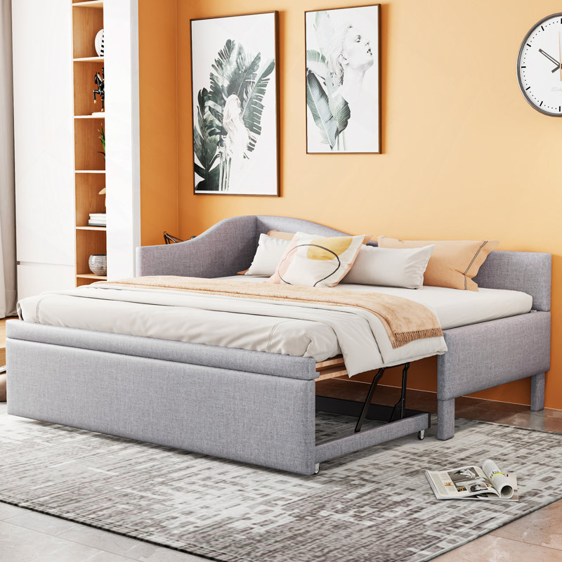 Upholstered L-Shaped Upholstered Daybed With Pop Up Trundle, Gray