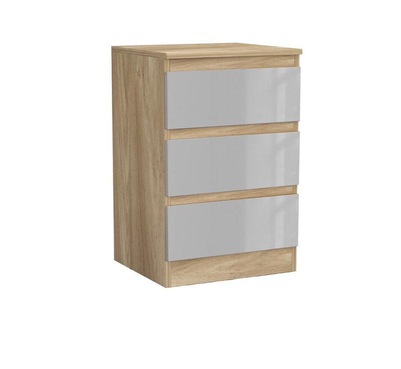 Gloss 3 Drawer Skagen High Wooden Bedroom Chest Cabinet No Handle Drawer Storage, Oak/Grey