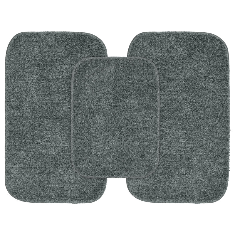 Mccluney Traditional Nylon Bath Rug with Non-Slip Backing, Dark Gray