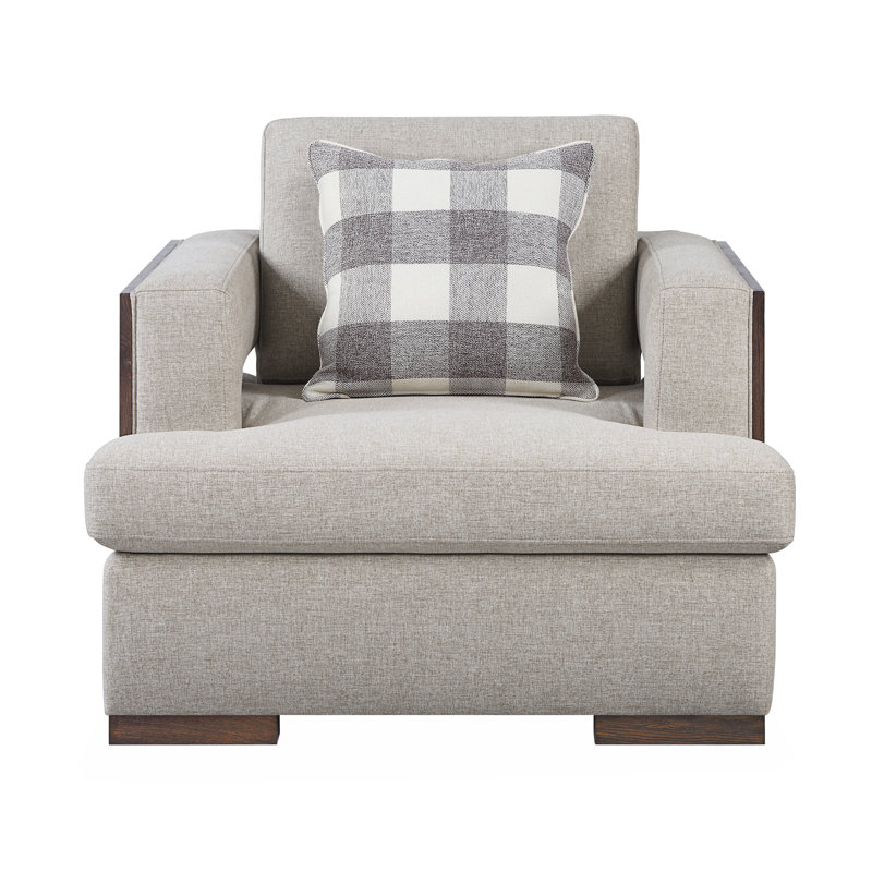 Fauteuil Niamey en tissu et finition noyer avec 1 coussin décoratif