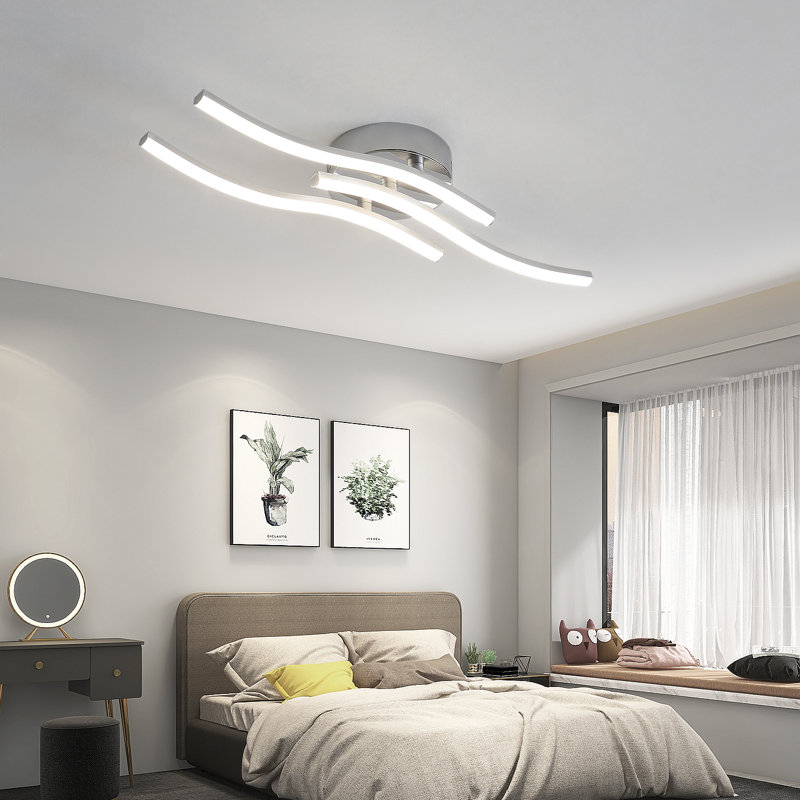 Curved Design LED Ceiling Lamp Fixture, 18W 1800 LM Neutral White Light, 4000K, Chrome
