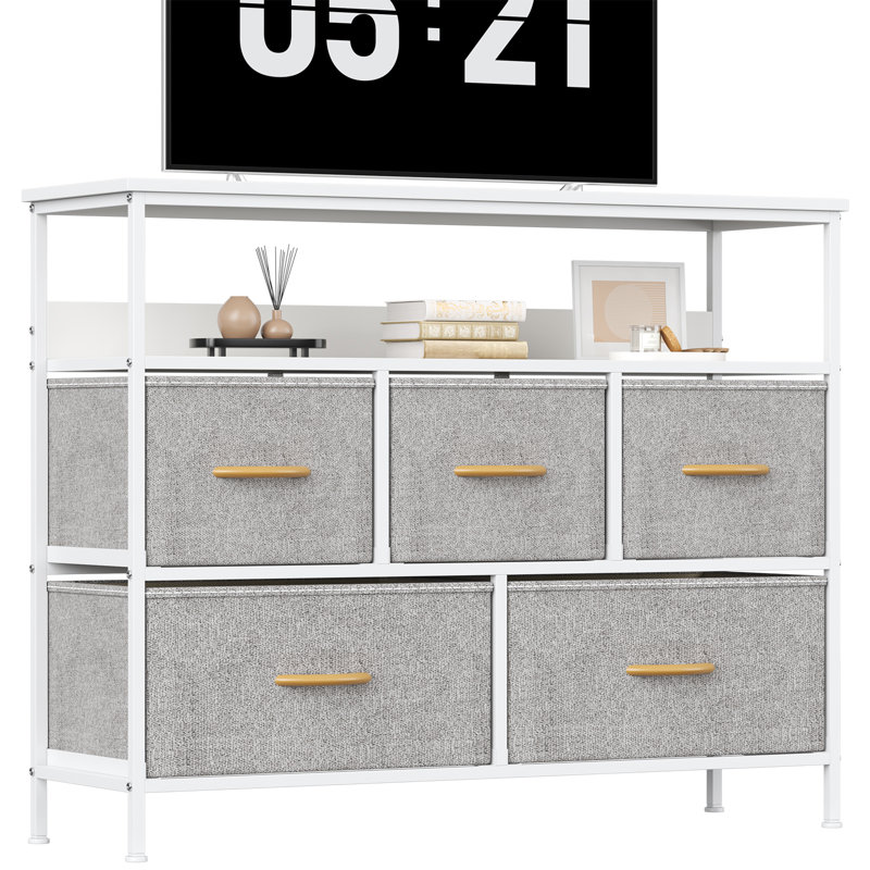 100 cm W Chest of 5 Drawers, Light Grey