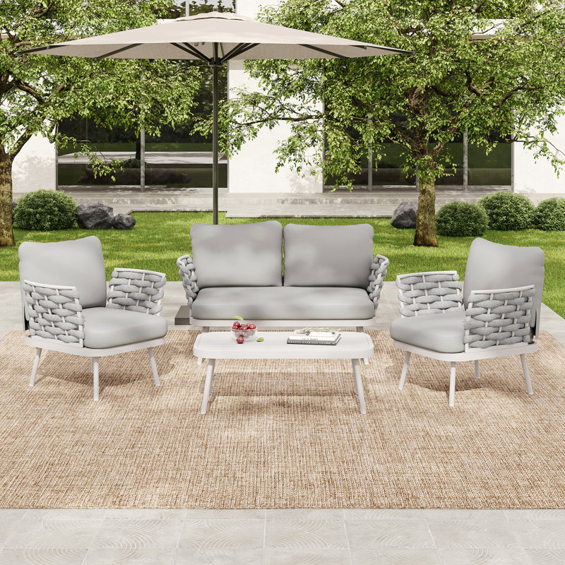 Mariano Steel 4-Pieces Coversation Set, Gray, Off White