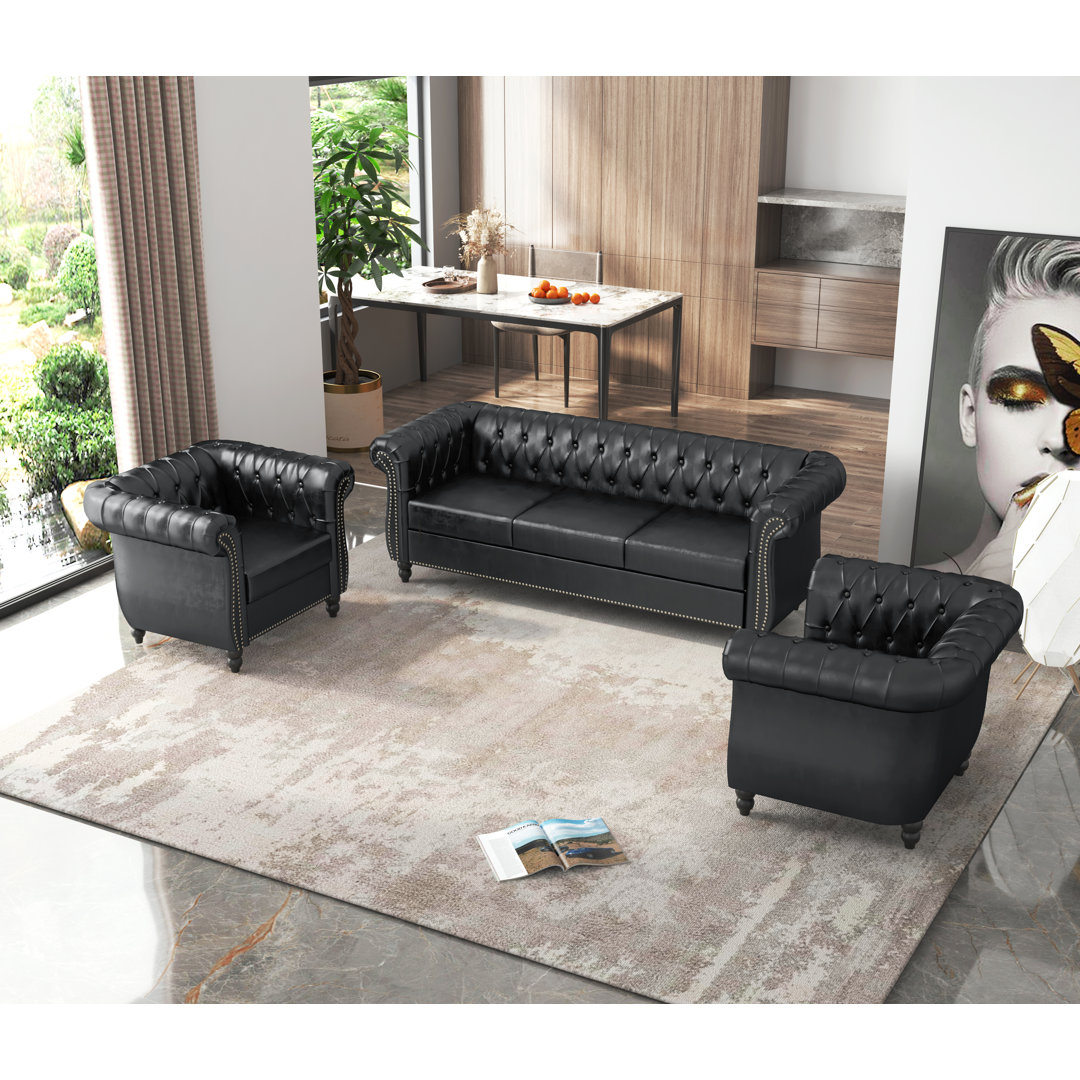 3 - Piece Vegan Leather Living Room Set kinghose Upholstery 