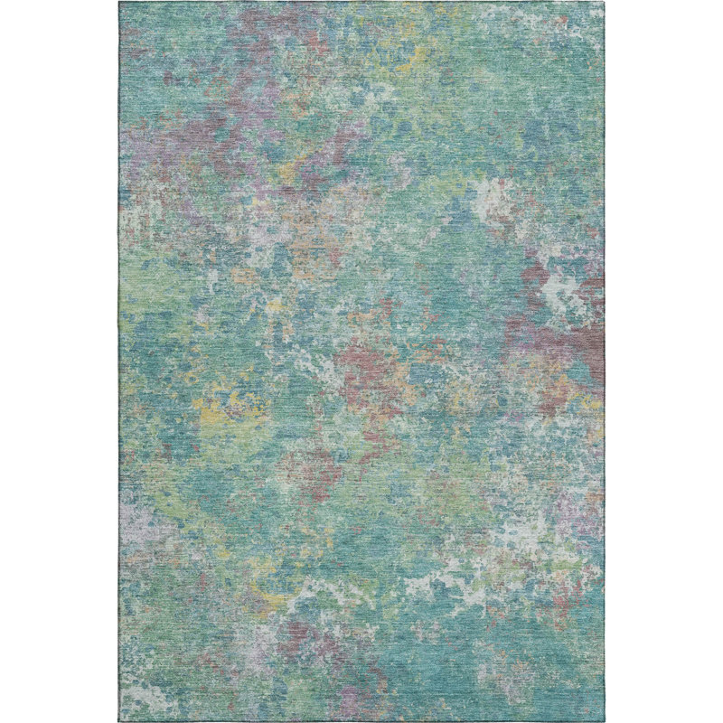 Premium Machine Washable Mayfield abstract Rug, Teal, 3' x 5'