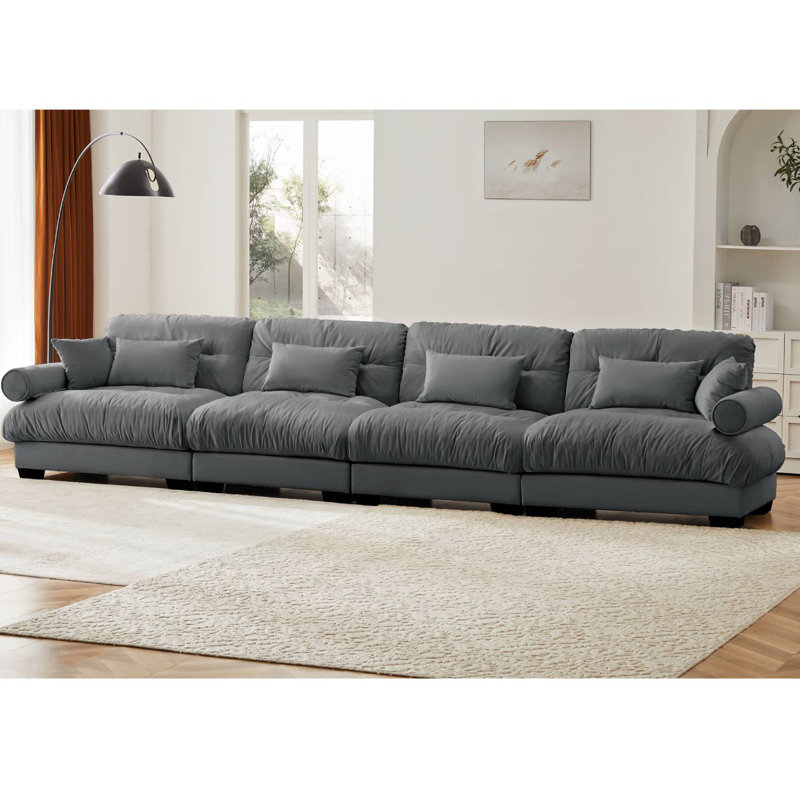 Canapé modulaire surdimensionné en velours, H 33,4 po x l 166 po x P 37 po, 4, Gris