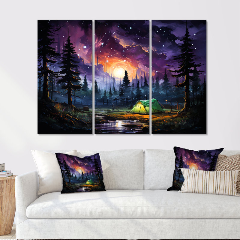 Northern Lights Camping Escape 1 - Art mural de voyage en camping, Toile tendue, H 40 po x l 60 po x P 1 po