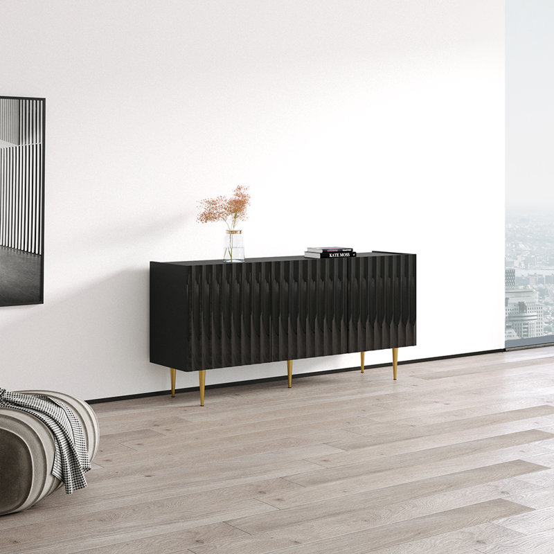 Rillie 63" Sideboard with High Gloss Finish, Black