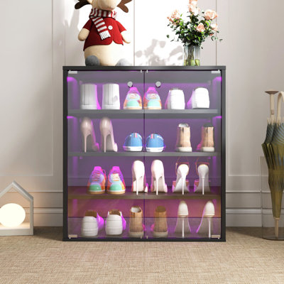 Wooden Shoe Storage With Led And Tidy Organization - Stackable For Sneakers (4 1 Arrangement