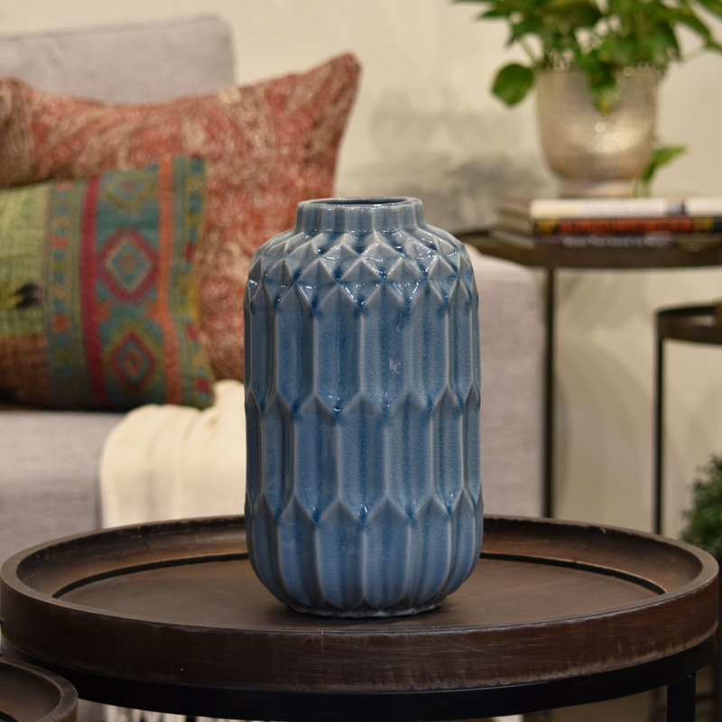 Ceramic Table Vase, 11.25" H x 6.5" W x 6.5" D