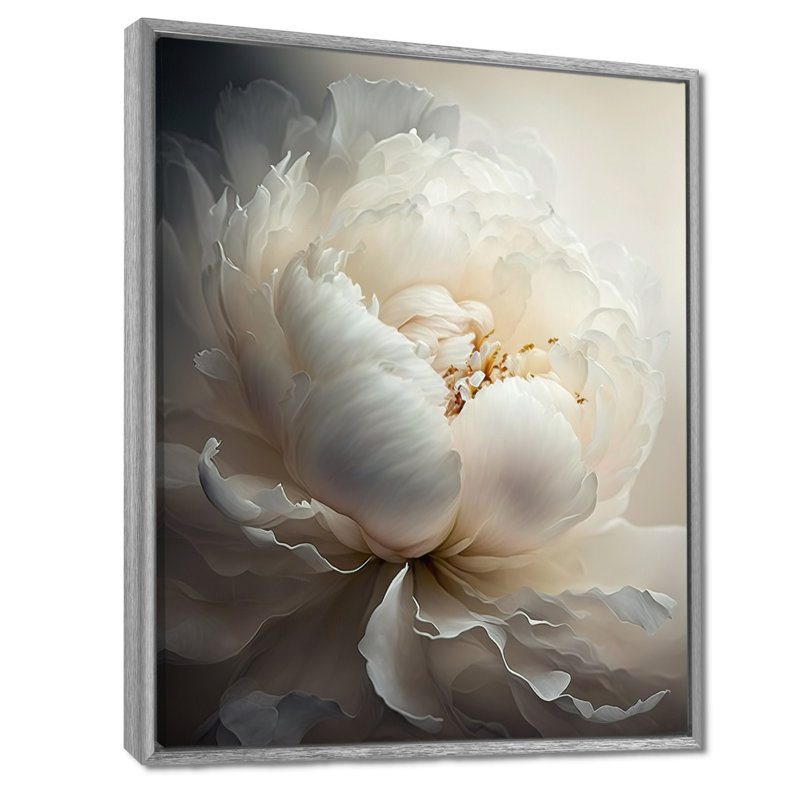 Pivoine fleur VII - pivoines, art mural, H 32 po x l 16 po, Encadrement argenté