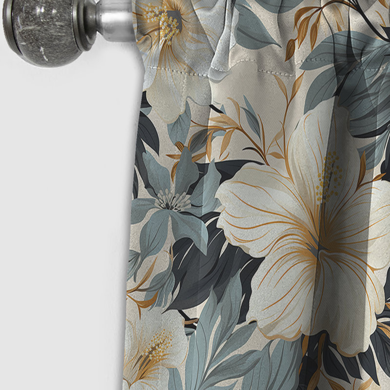 Motif tropical tropique monochrome IV - Rideau floral - Rideau occultant floral - 1 panneau, L 52 po x L 95 po