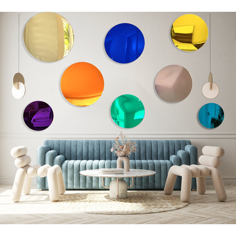Miroir en acrylique abstrait cercles - ensemble de 8 art mural, fabriqué aux États-Unis - décor et cadeau de luxe moderne