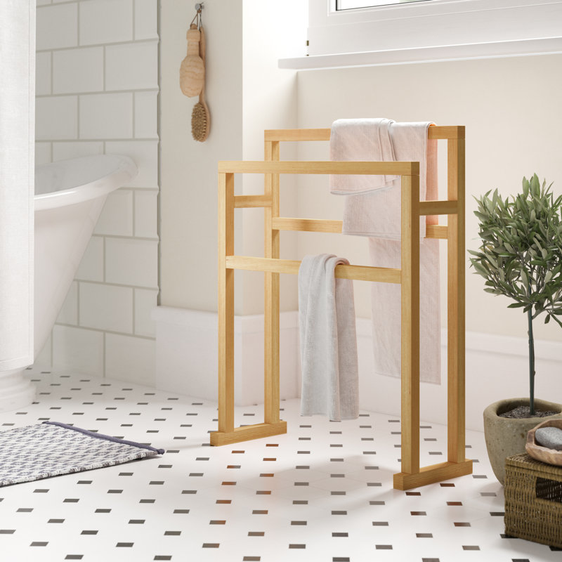 Belinda Wood 4 Freestanding Towel Stand, Natural Oak