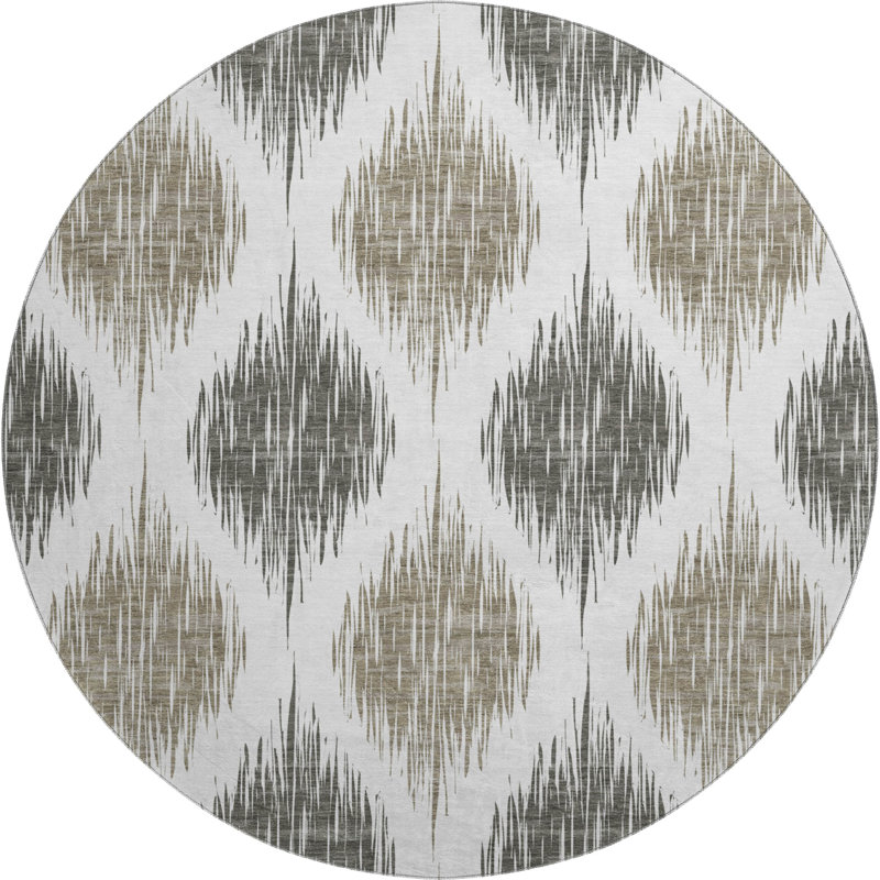 Tapis taupe Prisco lavable à la machine de qualité supérieure, Rond 8 pi