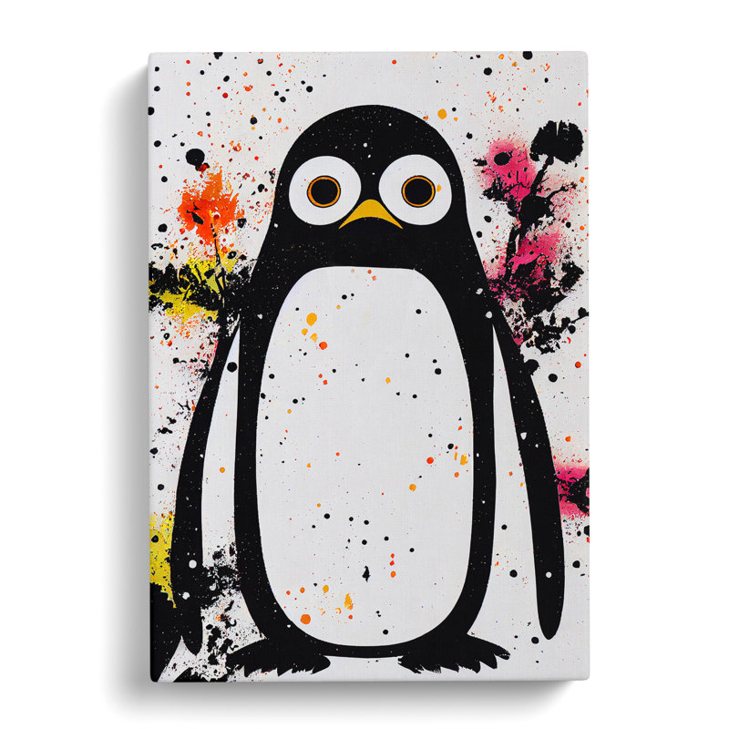 Painted Penguin No.2 - Wall Art, 60cm H x 40cm W x 3cm D, Wrapped Canvas