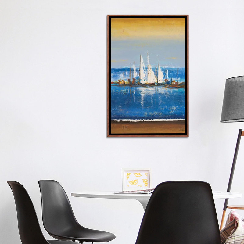 "Blue Ocean II" par Patricia Pinto, reproduction d’art, Toile avec cadre en bois brun classique, Pas de tapis