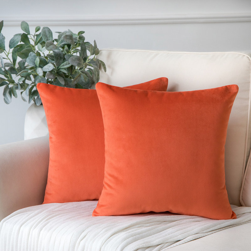 Coussins décoratifs en velours, coussin décoratif uni, Orange-002, Polyester-SV, Carré 18 po