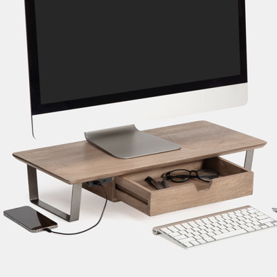 Giannah Wood Monitor Stand with Drawer & USB Port