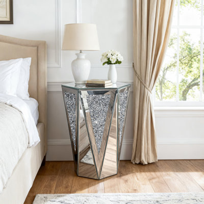 Amla 20"H Mirror Top Accent End Table with Crystal-Inlaid