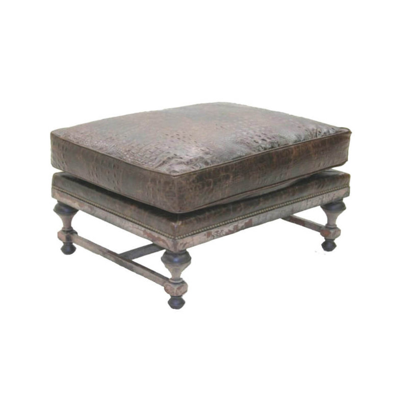 Leather Ottoman, Africa Antique Red, Brushy Bayou