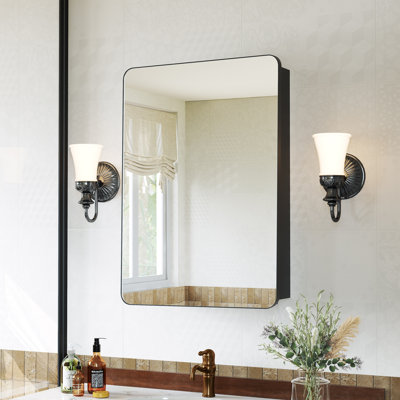 Recessed or Surface Wall Mount Medicine Cabinet with Mirror & Adjustable Shelves