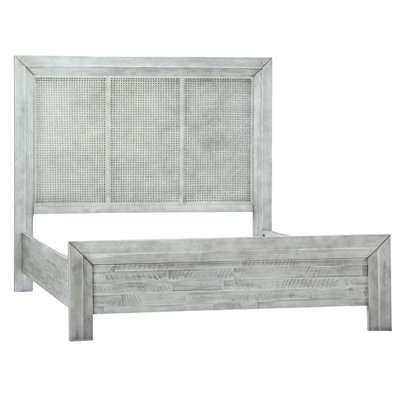 Geneva Light Grey Reclaimed Acacia And Rattan Panel Bed, Queen