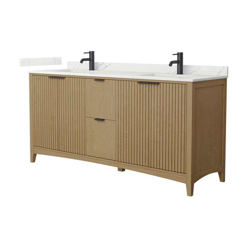 Meuble-lavabo double autoportant 72 po avec plateau en quartz Palmilla, Beige, Noir mat, Giotto