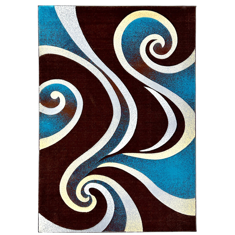 Tapis brun / turquoise à motif abstrait Mccampbell, Tapis de couloir 2 pi x 8 pi