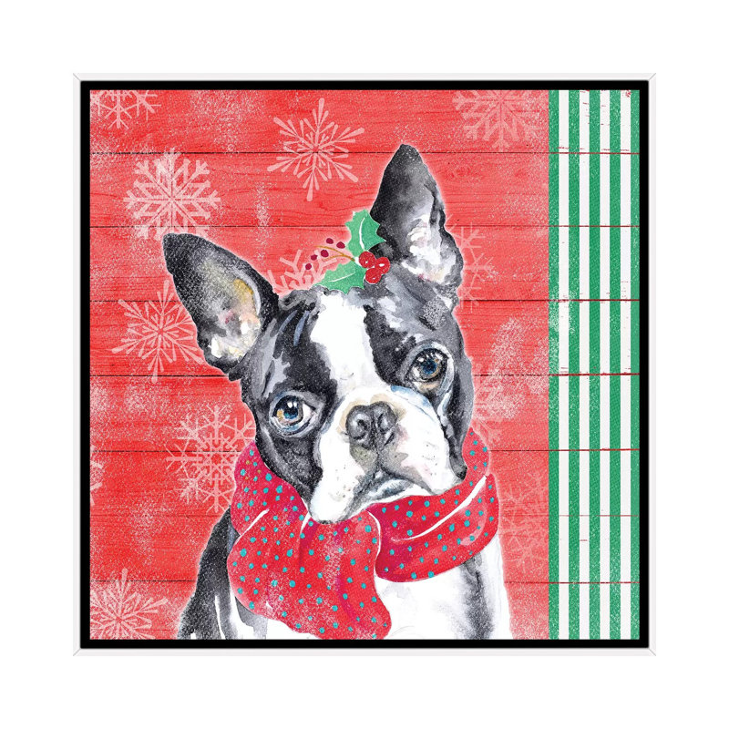 "Holiday Puppy II" par Patricia Pinto, reproduction d’art, Toile blanche encadrée, Pas de tapis, H 37 po x l 37 po x P 1,5 po