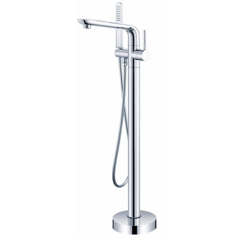 Robinet de baignoire autoportable à fixation au plancher à poignée simple avec douche à main