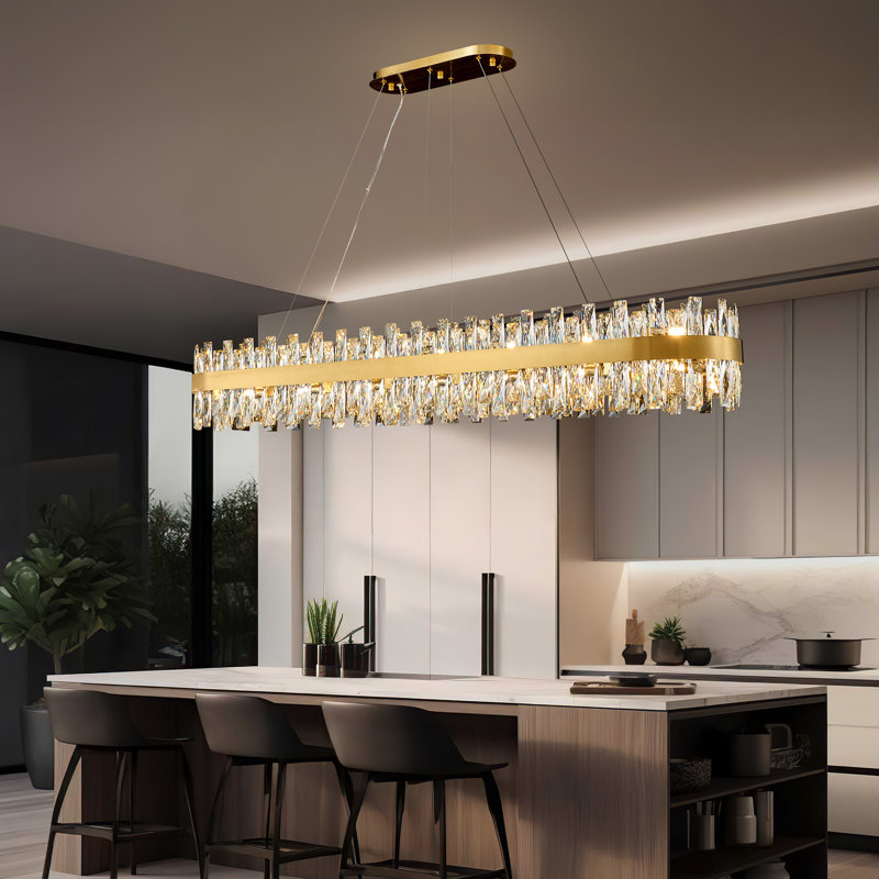 Dimmable Modern Square / Rectangle Crystals Chandelier, Gold
