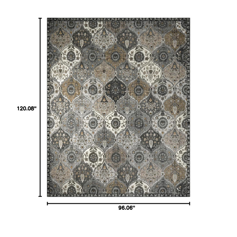 Violia Moroccan Bloom Medallion Area Rug – Plush Textured Accent with Non-Slip Backing, Rectangle 8' x 10'